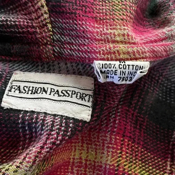 Fashion Passport Women’s Cotton Pink Button-up Hooded Flannel Medium‎ - Picture 5 of 5